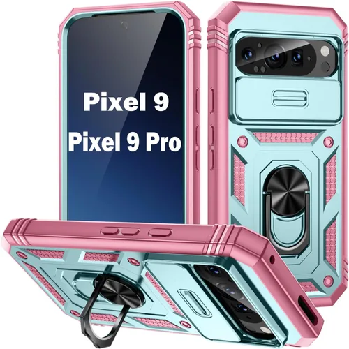 Vista 135 de PASNEW Funda militar para iPhone 13 Pro Max, cubierta de cámara deslizante y soporte de anillo de metal de 360°, carcasa rígida multicapa resistente