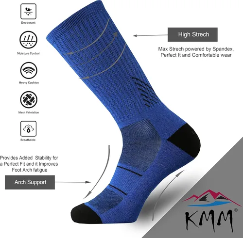 Vista 2 de KMM Men's Merino Wool Cushion Crew Socks Moisture Wicking Control Medium Weight Warm for Outdoor Hiking Hike Trail Cycling