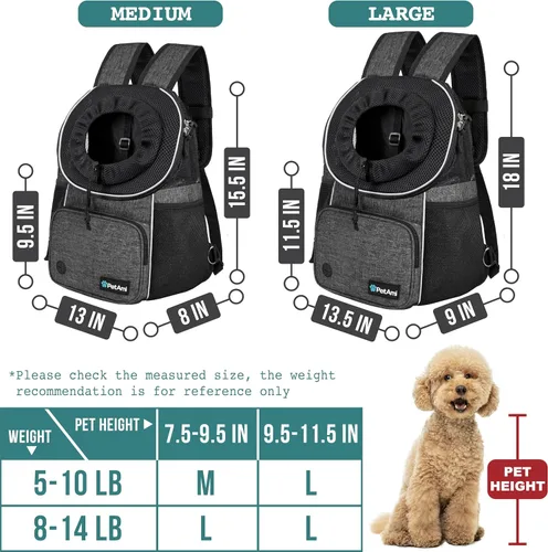 Vista 3 de PetAmi Mochila transportadora de pecho ajustable para perros y gatos, ventilada para senderismo y campamento, mascotas pequeñas a grandes, máximo 10