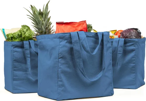 Vista 16 de VeraMia - Juego de 3 bolsas de lona para comestibles XL con bolsillos reales, correa larga para el hombro y asa corta. Resistente, plegable, lavable
