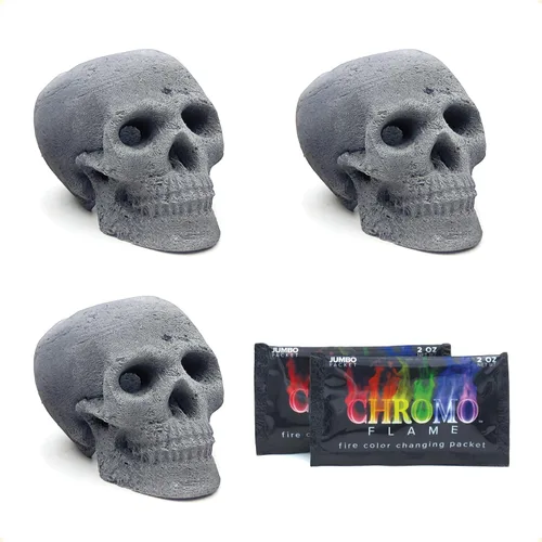 OSKER 3CT Mini Hoguera Calavera con Paquetes de Cambio de Color de Fuego | Tronco Cerámico Ignífugo para Hoguera, Fogata, Chimenea, Hoguera |