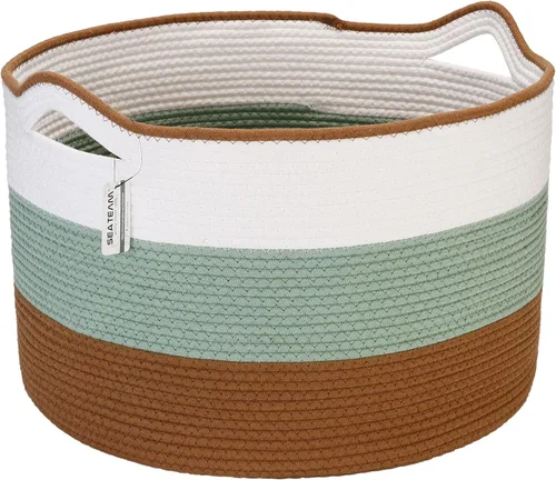 Sea Team XXXL - Cesta de cuerda de algodón, cesta de almacenamiento grande tejida para cuarto de bebé, canasta de lavandería, canasta de manta jumbo