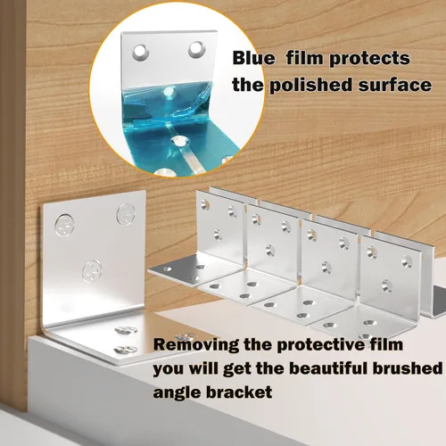 Vista 4 de 20 piezas de soportes de ángulo de acero inoxidable de 50 mm, soportes en L resistentes de 2"x2"x2" para madera, soportes de esquina de metal de 2