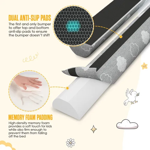 Vista 5 de Sleepah Protectores de cama para niños pequeños, protectores de riel de espuma viscoelástica, impermeables, lavables, de doble cara, antideslizante