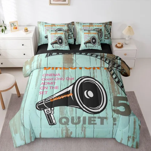 Vista 23 de Homewish Theater Cinema Poster 7 Pieces Bed Set Twin Size Retro Movie Comforter Set with Sheets Popcorn Sheet Set, Pillowcases & Pillow Covers