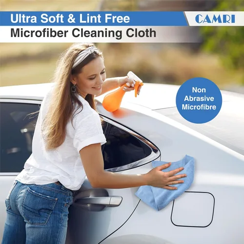 Vista 8 de Paquete de 12 paños de limpieza de toallas de microfibra, tamaño 12.6 x 12.6 pulgadas, azul, sin pelusas, súper absorbente, sin rayas, lavable