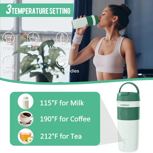 Vista 3 de Stariver Travel Electric Kettle, 350ML Portable Electric Tea Kettle BPA-Free, Small Electric Kettle with 3 Temp Setting, Hot Water Boiler with Keep