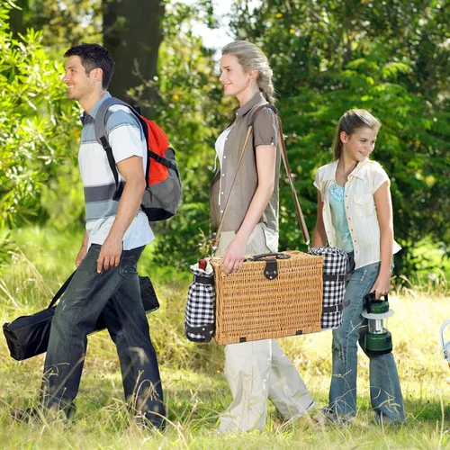 Vista 7 de Cesta de picnic para 2 con manta, juego de cesta de picnic de mimbre con correa para el hombro y bolsa para vino, cesta grande de mimbre