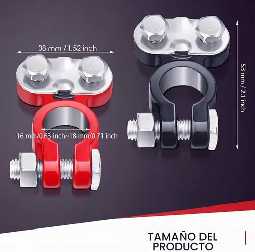 Vista 2 de Frienda 2 piezas de terminales de batería para coche, conectores de terminales de batería galvanizados, arandelas anticorrosión de poste superior