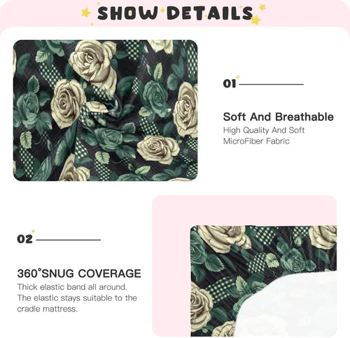 Vista 5 de Fitted Crib Sheets White Roses Mini Crib Sheets for Boy & Girl Toddler Mattress Sheets Playard Sheet 21216581