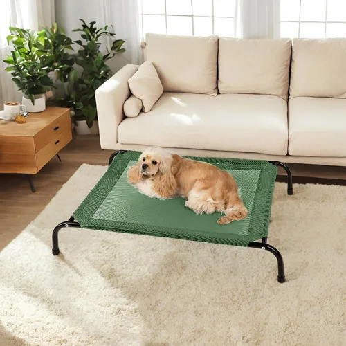 Vista 2 de Cama elevada refrescante para perros con protectores de piso antideslizantes y malla transpirable, hamaca cuna elevada para interiores y exteriores