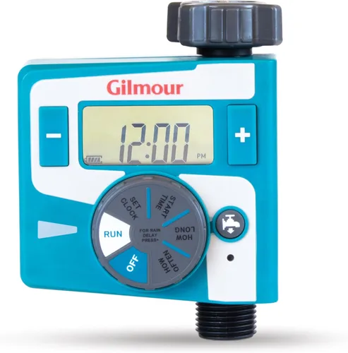 Gilmour Temporizador electrónico de agua de salida única para manguera de jardín, temporizador de riego para rociadores y líneas de goteo, azul