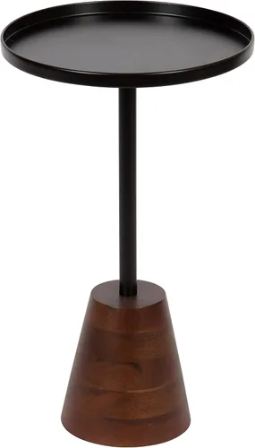 Kate and Laurel Tira - Mesa auxiliar redonda de metal y madera, 14 x 14 x 24 pulgadas, madera marrón nogal y negro, mesa auxiliar decorativa estilo