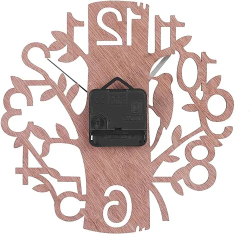 Vista 9 de Reloj de pared de árbol de madera redondo creativo, moderno, silencioso, sin tictac, funciona con pilas, diseño de números arábigos, colgante