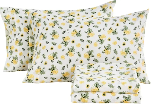 Vista 16 de KACEMOO Juego de sábanas Queen de 4 piezas con estampado floral beige, juego de sábanas bohemias de microfibra con bolsillo profundo, lujosas