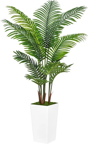 Vista 12 de ASTIDY Palmera artificial de 5 pies, árbol falso con maceta alta negra, planta de suelo de areca tropical sintética en maceta, planta de seda