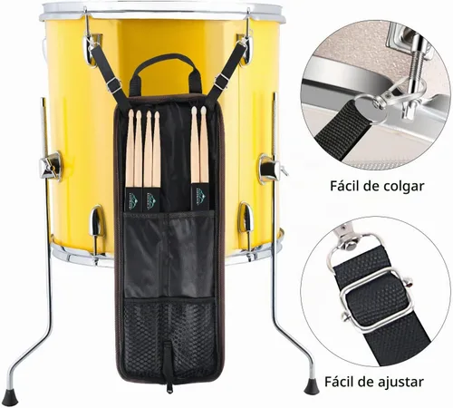 Vista 5 de EASTROCK - Bolsa para baquetas de tambor de 18.9 x 23.2 pulgadas, gran capacidad para baquetas, soporte para palos con una llave de tambor, gancho