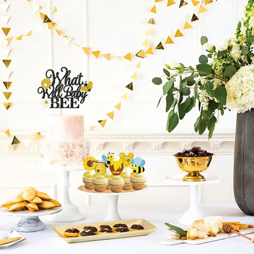 Vista 6 de 31 piezas de decoración para tartas de abeja, diseño de abeja, revelación de género, decoración de cupcakes, abejorros, abejas, colmenas, abejas