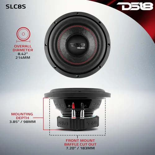 Vista 7 de DS18 Subwoofer SLC-8S en negro - Altavoz de 8 pulgadas, potencia máxima de 400 W, potencia RMS de 200 W, bobina de voz de aluminio de 4 capas, marco