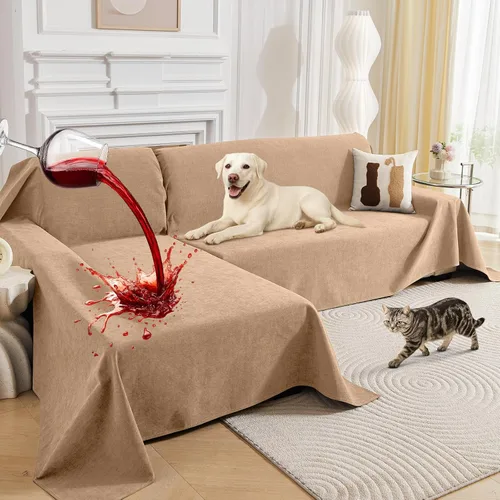 Vista 10 de Deep Dream Fundas para sofá modular, 2 piezas, 100% impermeable, funda de sofá en forma de L, funda de sofá antideslizante para perros y gatos