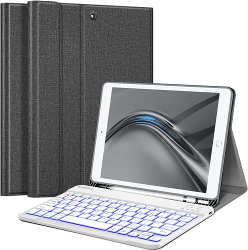 Vista 11 de FINTIE - Funda con teclado para iPad de 9ª/8ª/7ª generación (2021/2020/2019) de 10.2 pulgadas, funda trasera de TPU suave con soporte y portalápiz
