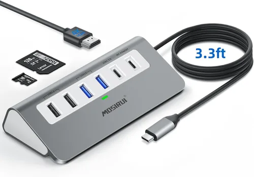 Vista 9 de USB C Hub, Adaptador Multipuerto 5 en 1 USB C a 4K HDMI Hub con USB 3.0/2.0, 100W PD, Estación de Acoplamiento Tipo C