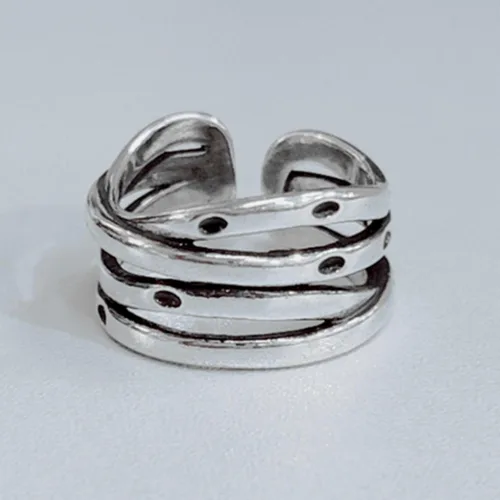 Vista 4 de Anillo de cadena ajustable multicapa de plata brillante, anillos de fiesta de moda para mujer, anillos de compromiso para mujer 2024..