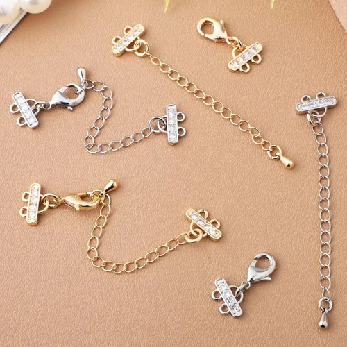 Vista 9 de SEWACC Cierre de capas de collar, 10 piezas, múltiples hebras, conector de collar con cierres de langosta para fabricación de joyas de bricolaje