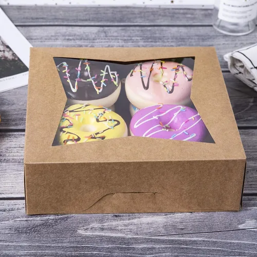 Vista 2 de ONE MORE - Cajas para pasteles de panadería marrón de 8 pulgadas, caja de galletas de cartón Kraft con ventana de despliegue automático, cajas