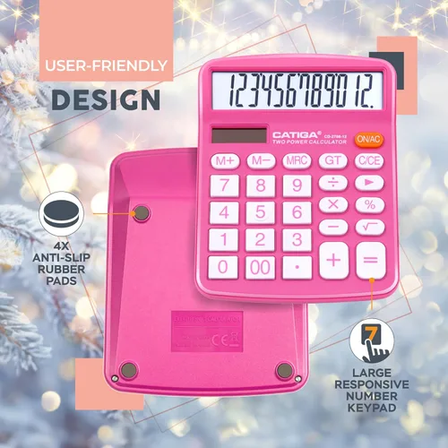 Vista 32 de CATIGA CD-2786 - Calculadora de escritorio de 12 dígitos con pantalla LCD grande y botón sensible, energía solar dual y batería, función estándar