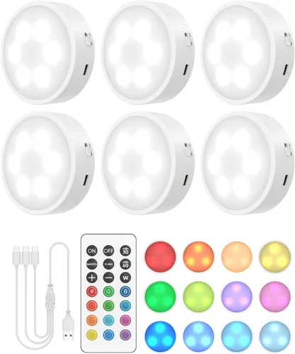 Vista 9 de GOODEA.fun - Luces de disco con control remoto, 13 colores RGB LED para debajo del gabinete, luces de gabinete recargables con batería, luces