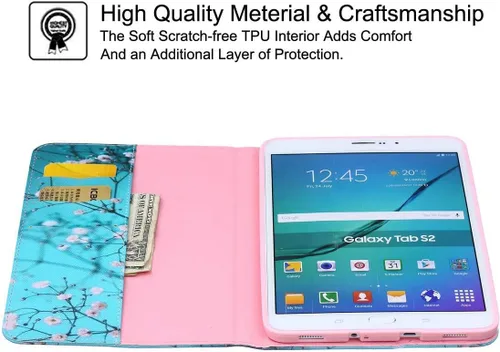Vista 7 de NewShine - Funda para Galaxy Tab S2 8.0 - Funda de piel sintética con ranuras para tarjetas, soporte para notas para tableta Samsung Galaxy Tab S2