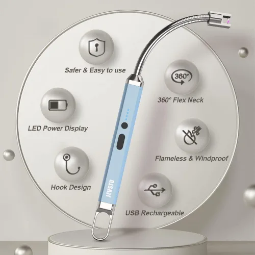 Vista 3 de Encendedor eléctrico, recargable por USB con pantalla LED, cuello flexible 360°, plasma de arco, electrónico, resistente al viento, sin llama