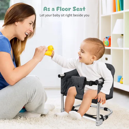 Vista 4 de Asiento elevador para mesa de comedor, silla elevadora portátil 3 en 1 con hebilla de seguridad, asiento de alimentación de bebé ajustable