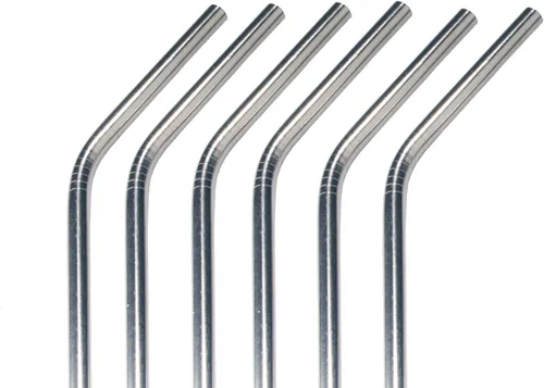 Vista 2 de BambooMN Pajitas reutilizables de metal de acero inoxidable – Pajitas dobladas de 8 pulgadas con 1 cepillo de limpieza – Paquete de 6