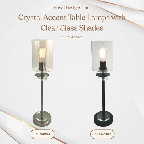Vista 5 de Royal Designs, Inc. 25" Crystal Accent Table Lamps Set of 2, Brushed Nickel Finish with Clear Glass Shades