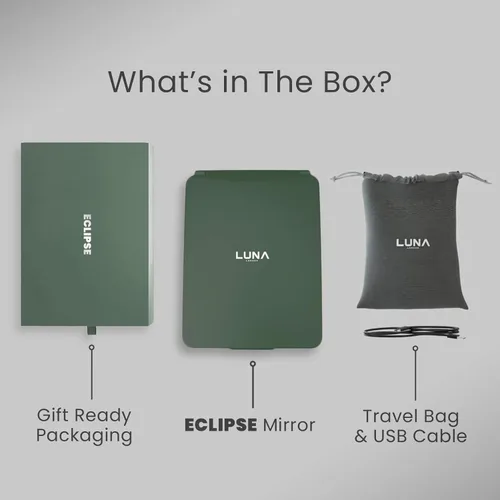 Vista 5 de LUNA London Eclipse LED Lighted Travel Vanity Makeup Mirror 3 Colour Light, Compact, Portable, Lighted, Rechargeable, Illuminated Mirror Perfect