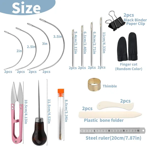 Vista 2 de Juego de 33 piezas de encuadernación de libros, 4 carpetas de hueso, papel plegable, suministros de encuadernación de libros con aguja