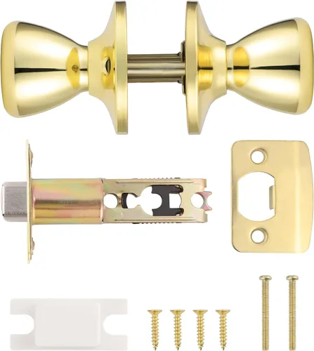 Vista 8 de GOBEKOR Paquete de 1 perillas para puerta de paso, pomos interiores de latón pulido sin llave, pomos de puerta de armario, pasillo, pomo de paso