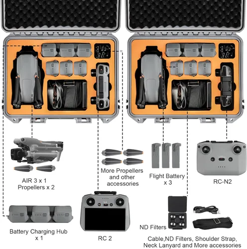 Vista 2 de YETEETH Estuche Rígido para DJI Air 3S Air 3, Estuche de Transporte Resistente al Agua y a la Presión para DJI Air 3S/3 Accesorios - Compatible