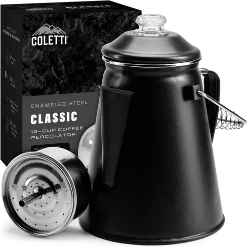 Vista 13 de COLETTI Cafetera Percolator clásica: la cafetera de camping más nostálgica, ahora modernizada [esmalte negro, 18 tazas]