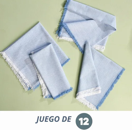 Vista 4 de Folkulture Servilletas de tela, juego de 12, flecos azules