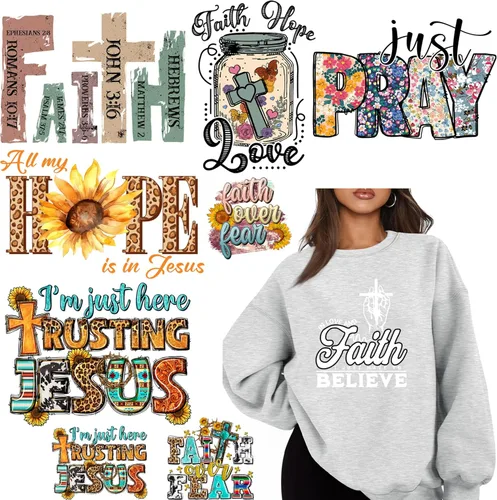 Vista 9 de 8 piezas de calcomanías para planchar, transferencias térmicas, parches para ropa, camisetas, diseño de Jesús, vinilo para planchar, diseño