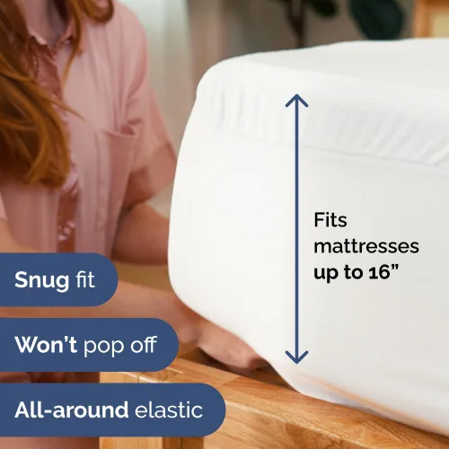 Vista 4 de Protector de colchón 100% impermeable o te devolvemos tu dinero, funda de rizo ajustable de alta calidad, silenciosa, suave y fresca, ajuste seguro