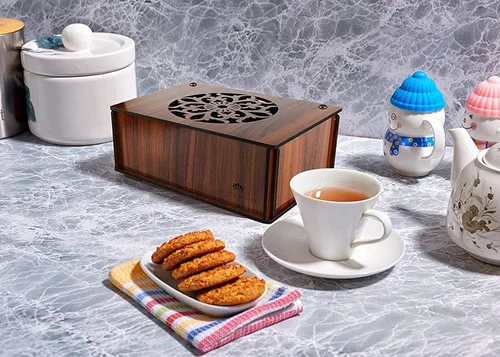 Vista 5 de RoyalHouse Caja de Almacenamiento de Té de Madera Premium (MDF Duro) Organizadora (Marrón), Caja Decorativa Multifuncional Ecológica, 9