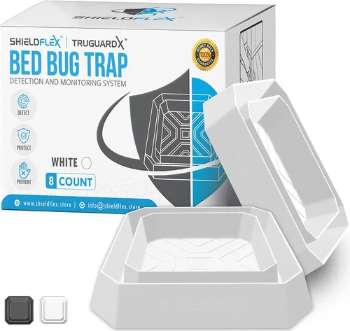 Trampa para insectos de cama, paquete de 8 | TruGuard X Interceptores de insectos de cama (blanco) | Trampas ecológicas para patas de cama |