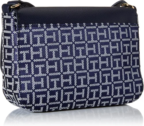 Vista 2 de Tommy Hilfiger Lynn II - Bandolera cuadrada con solapa, monograma jacquard azul marinoblanco, talla única