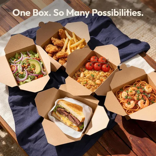 Vista 4 de Fit Meal Prep Paquete de 50 recipientes de papel de 30 onzas para alimentos para llevar, cajas para llevar alimentos, aptos para microondas y a