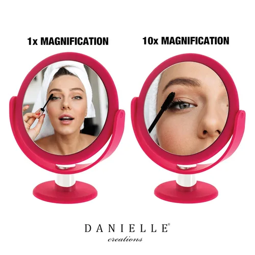 Vista 2 de Danielle Enterprises Soft Touch - Espejo redondo de tocador con aumento 10X, color rosa