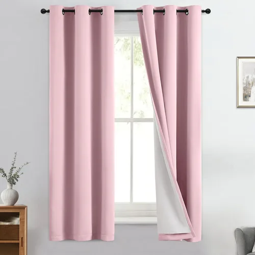 Yakamok Paneles de cortina 100% opacos de 63 pulgadas, cortinas que bloquean el frío y la luz para el cuarto de los niños, cortinas con aislamiento